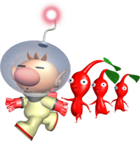 Olimar guiding Pikmin P1 artwork.png